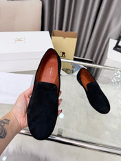 THE ROW 26S CLASSIC LOAFER FLATS IN BLACK SUEDE