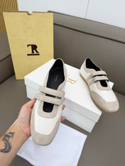 THE ROW 26S DOUBLE STRAP MARY JANE SNEAKERS IN WHITE CALFSKIN AND LIGHT GREY SUEDE