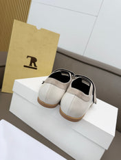 THE ROW 26S DOUBLE STRAP MARY JANE SNEAKERS IN WHITE CALFSKIN AND LIGHT GREY SUEDE