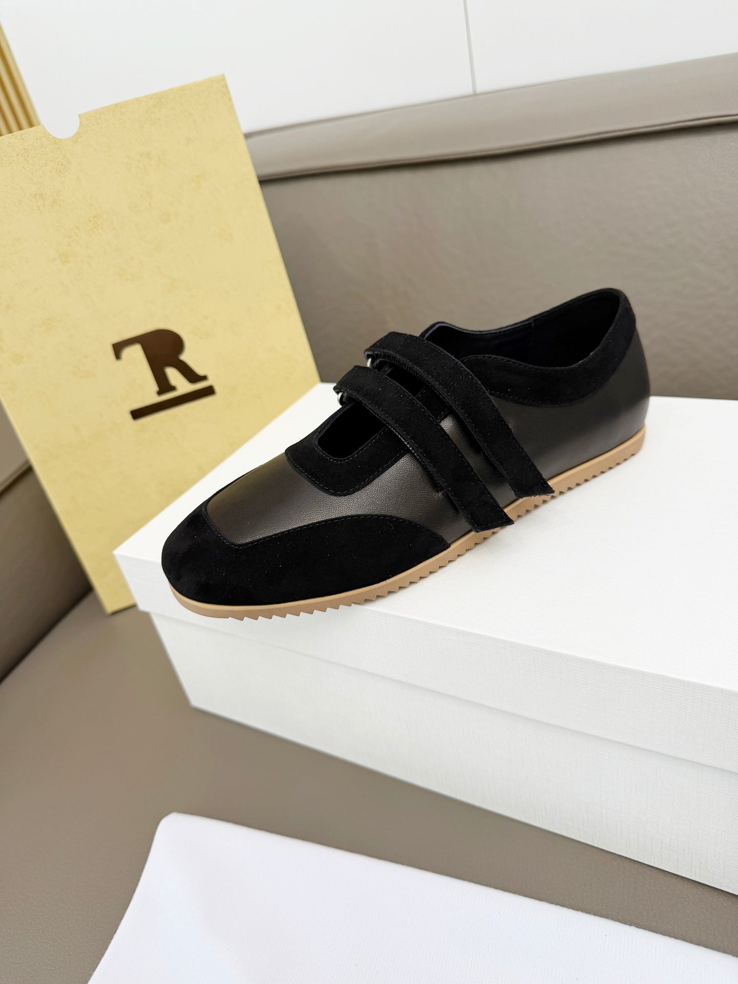 THE ROW 26S DOUBLE STRAP MARY JANE SNEAKERS IN BLACK CALFSKIN AND SUEDE