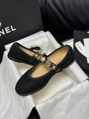 CC MARY JANES BLACK WOOL TWEED AND FABRIC