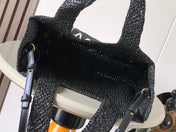 LOEWE 25S WE FONT TOTE BAG 24 IN BLACK RAFFIA FIBER