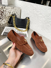 PRADA 26S CLASSIC LOAFERS IN CHOCOLATE BROWN LOGO SUEDE
