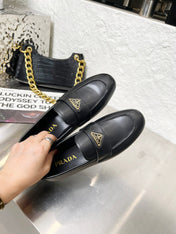PRADA 26S CLASSIC LOAFERS IN BLACK CALFSKIN WITH LOGO