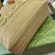 SMALL 35 STRAW-EFFECT TOTE BROWN MIX BEIGE
