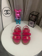 CHANEL 26S STRAPPY SANDALS IN PINK VELVET WITH ROPE SOLE GOLD HARDWARE