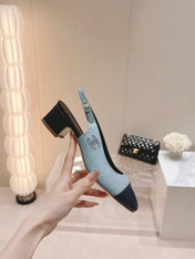 SLINGBACKS LIGHT BLUE MIX BLACK SHEEPSKIN