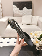 CC SLINGBACK 25S 25 MM IN BLACK DENIM WITH PLAID PATTERN