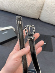 BELT 20MM IN BLACK CALFSKIN WITH INTERWOVEN CHAIN BUCKLE ZIPPER IN TRIM