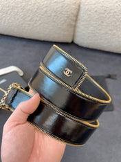 BELT 40MM IN BLACK CALFSKIN WITH INTERWOVEN CHAIN BUCKLE ZIPPER IN TRIM GOLD HARDWARE