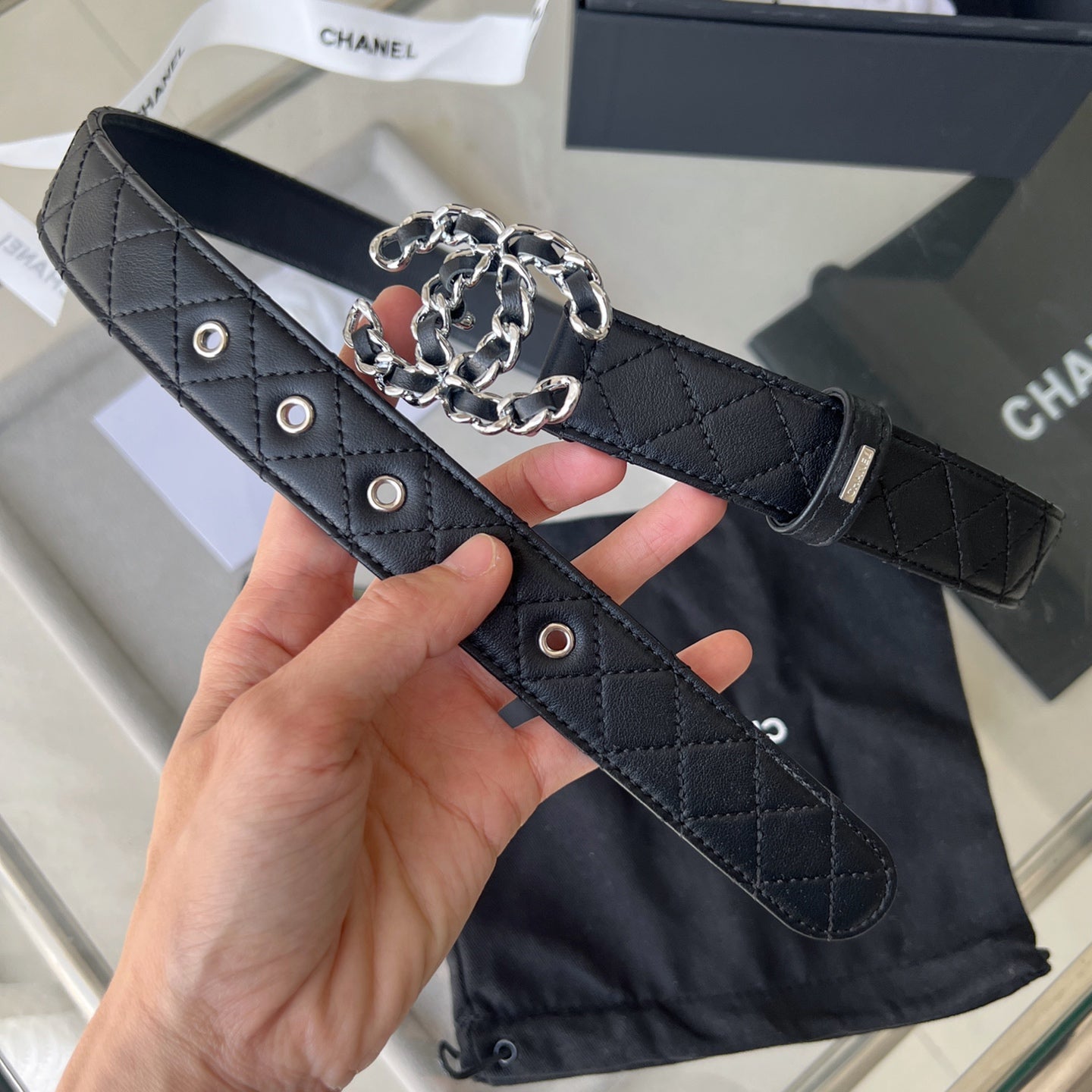 CHANEL 26S BELT 30 MM IN BLACK CALFSKIN 652633