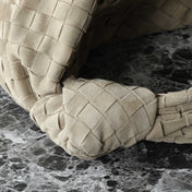 BOTTEGA VENETA 25S SMALL JODIE 36 IN MUTED TAUPE SUEDE GOLD HARDWARE