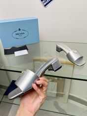 PRA EMBROIDERED SLIDES 40 SILVER CALFSKIN