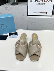 PRA CROSS MULE HEELS IN BEIGE CALFSKIN WITH PADDED STRAPS