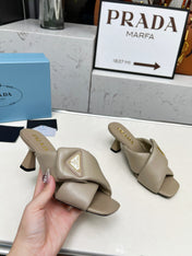 PRA CROSS MULE HEELS IN BEIGE CALFSKIN WITH PADDED STRAPS