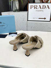 PRA CROSS MULE HEELS IN BEIGE CALFSKIN WITH PADDED STRAPS