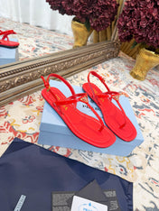 PRADA 26S THONG SANDALS IN RED CALFSKIN TRIANGLE LOGO