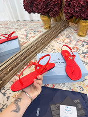 PRADA 26S THONG SANDALS IN RED CALFSKIN TRIANGLE LOGO