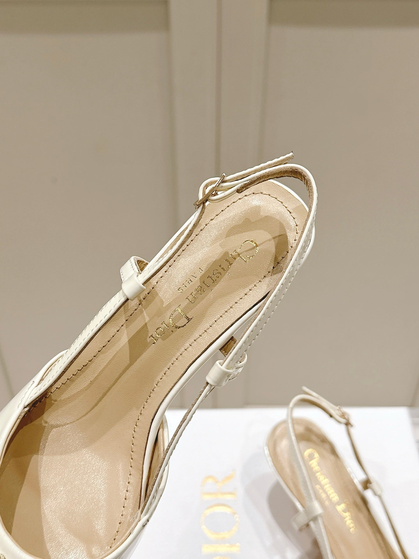MY DD 25S SLINGBACK PUMP 50MM IN WHITE GLOSSY CALFSKIN