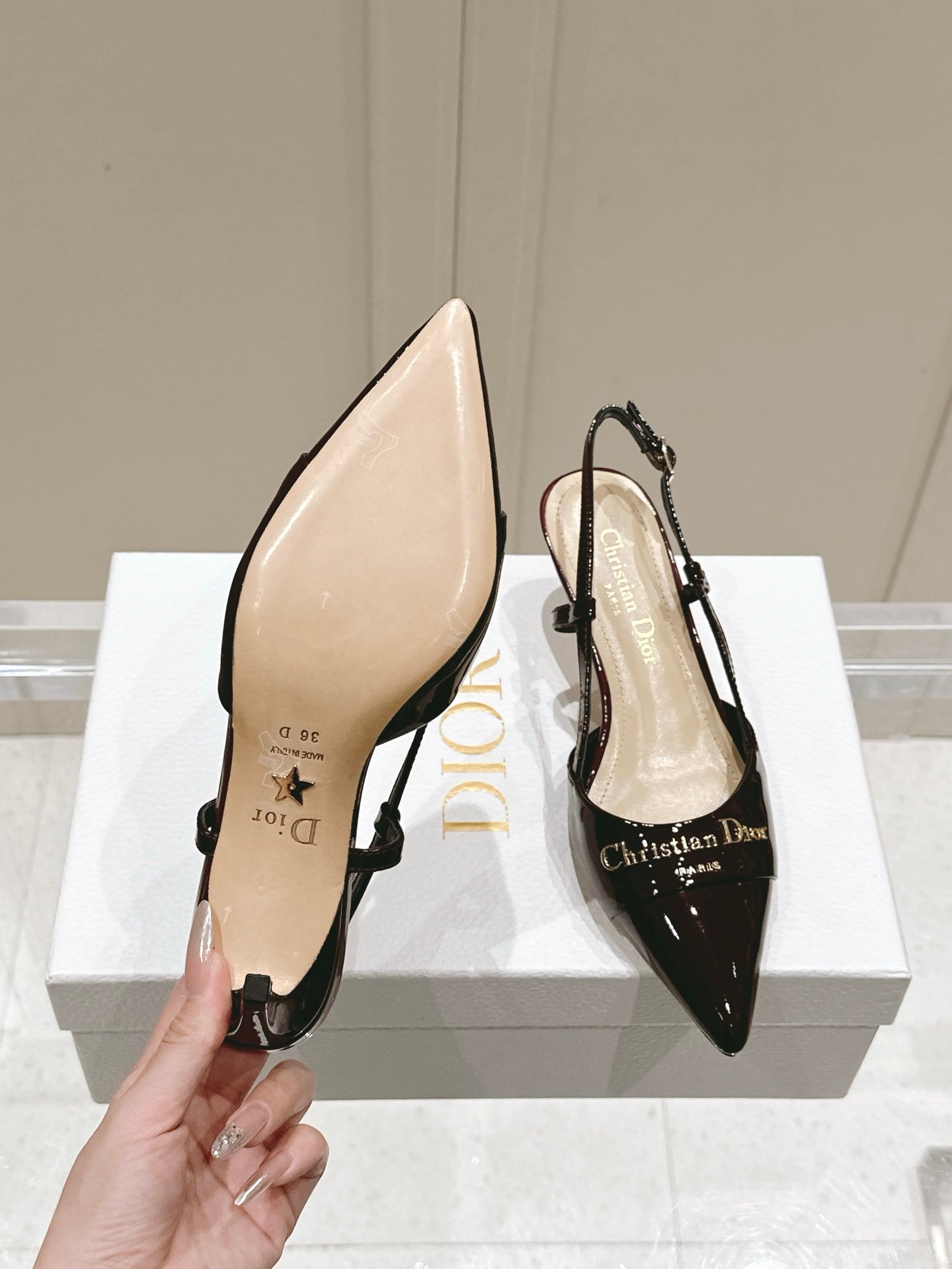 MY DD 25S SLINGBACK PUMP 50MM IN BURGUNDY RED GLOSSY CALFSKIN