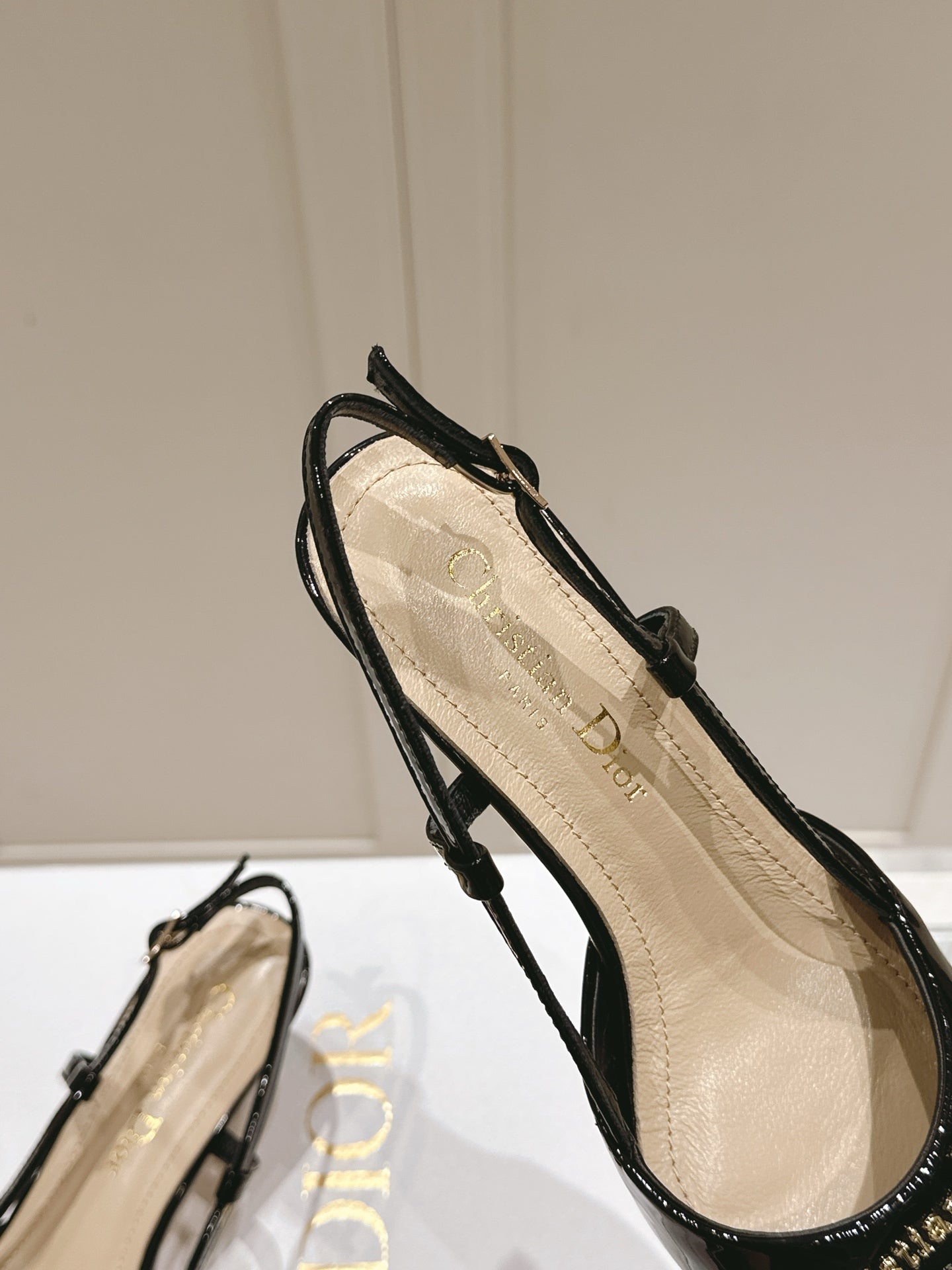 MY DD 25S SLINGBACK PUMP 50MM IN BLACK GLOSSY CALFSKIN