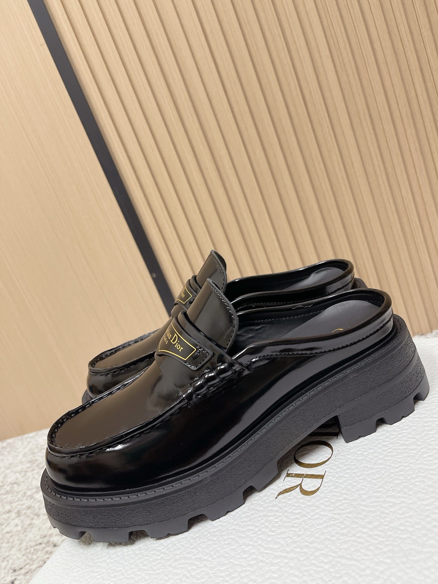 DIOR 25S BOY MULES IN BLACK CALFSKIN