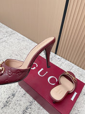 GUCCI 26S HIGH-HEEL SANDALS 85 MM IN DARK RED CALFSKIN
