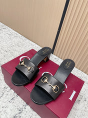 GUCCI 26S HORSEBIT MID-HEEL SANDALS IN BLACK CALFSKIN