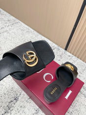 GUCCI 26S GG LOGO HIGH-HEEL MULES IN BLACK CALFSKIN