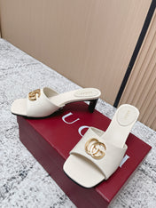 GUCCI 26S GG LOGO HIGH-HEEL MULES IN CREAM WHITE CALFSKIN