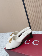 GUCCI 26S GG LOGO HIGH-HEEL MULES IN CREAM WHITE CALFSKIN