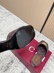 GUCCI 26S HIGH HEELS IN DARK BROWN CANVAS WITH GOLD HARDWARE