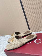 GUCCI 26S SLIDE SANDAL IN BEIGE CANVAS