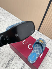 GUCCI 26S SLIDE SANDAL IN BLUE DENIM