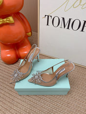 AQUAZZURA 26S POINTED-TOE SLINGBACK 105 MM IN SILVER LEATHER AND MESH CRYSTALS