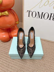 AQUAZZURA 26S HIGH HEELS IN BLACK FLORAL EMBROIDERED MESH