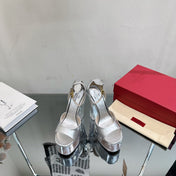 HIGH SANDAL 14CM IN SILVER CALFSKIN AND TRANSPARENT PVC