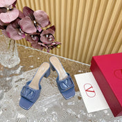 VLOGO SIGNATURE HIGH SHINE OPEN TOE SANDALS 60 MM IN PEGEON BLUE CALFSKIN