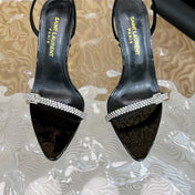 RENDEZ-VOUS SANDALS 70 IN SATIN CREPE PATENT BLACK LEATHER