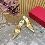 HIGH PUMP MULE 80MM IN GOLD CALFSKIN