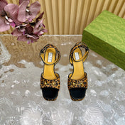 HORSEBIT HIGH-HEEL SANDAL WITH LEOPARD PRINT IN PEANUT BROWN VELVET AND CALFSKIN LINING