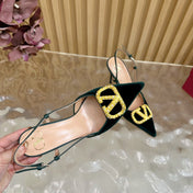 VALENTINO 25S HIGH-HEEL SLINGBACKS IN DARK GREEN VELVET WITH GOLD HARDWARE