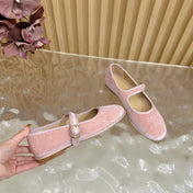 CELINE 26S MARY JANE FLATS IN PINK VELVET