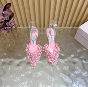 JIMMY CHOO 26S HIGH HEELS 100 MM IN PINK FABRIC AND LAMBSKIN CRYSTAL STRAPS