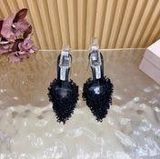 JIMMY CHOO 26S HIGH HEELS 100 MM IN BLACK FABRIC AND LAMBSKIN CRYSTAL STRAPS