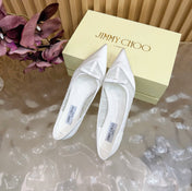 JIMMY CHOO 26S FLATS IN WHITE MESH AND SATIN