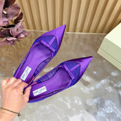 JIMMY CHOO 26S FLATS IN DARK PURPLE LACE AND SATIN