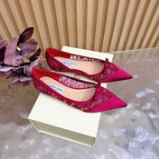JIMMY CHOO 26S FLATS IN RED LACE AND SATIN