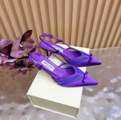 JIMMY CHOO 26S SLINGBACK HEELS 65 MM IN DARK PURPLE MESH AND SATIN