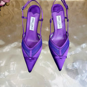 JIMMY CHOO 26S SLINGBACK HEELS 65 MM IN DARK PURPLE MESH AND SATIN